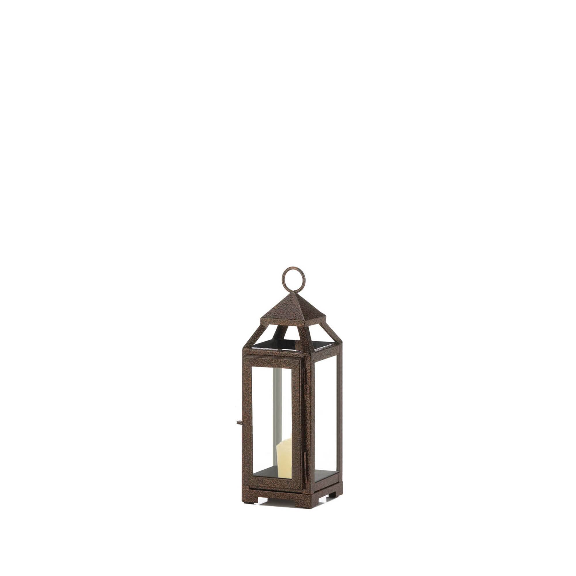 11" Iron & Glass Copper Lantern